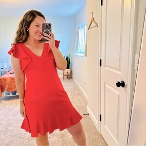 Eliza J Red V Neck Ruffled Mini Dress 8